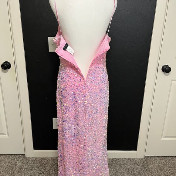 B. Smart Pink Iridescent Sequin Floor Length Dress Size 13 - Picture 8 of 15